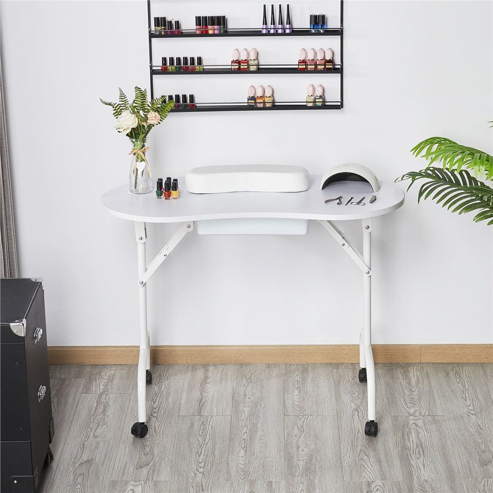 Mesa Para Manicure Modelo: Mt-001 Blanco Plegable Con Ruedas - Imagen 2
