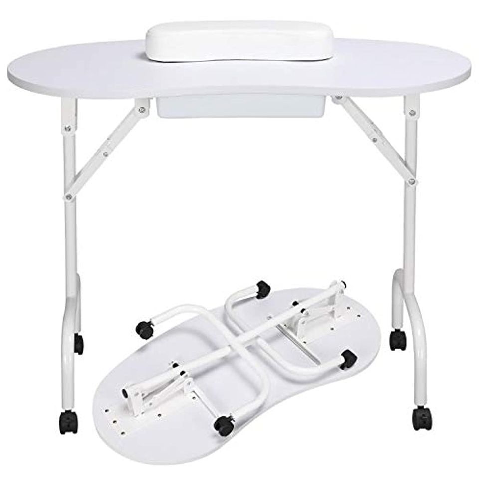 Mesa Para Manicure Modelo: Mt-001 Blanco Plegable Con Ruedas - Imagen 4