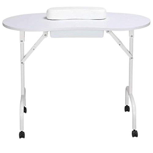 Mesa Para Manicure Modelo: Mt-001 Blanco Plegable Con Ruedas
