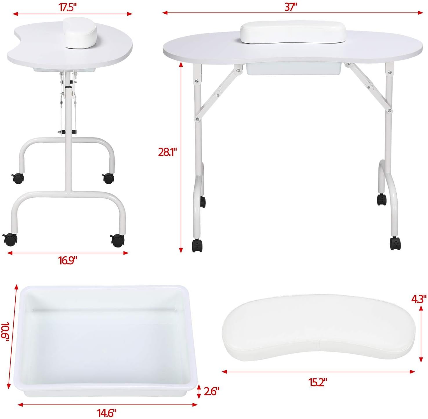 Mesa Para Manicure Modelo: Mt-001 Blanco Plegable Con Ruedas - Imagen 16