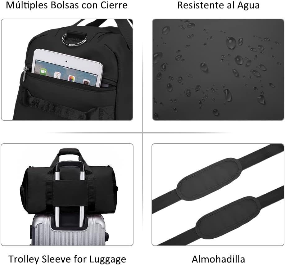 Bolso De Viaje Impermeable Maleta Travel Multiusos Negro - Imagen 3