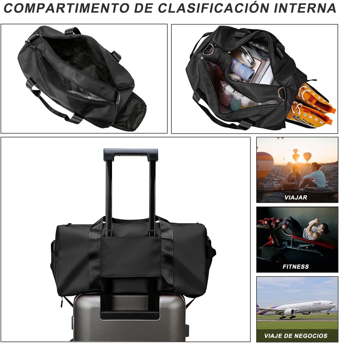 Bolso De Viaje Impermeable Maleta Travel Multiusos Negro - Imagen 8
